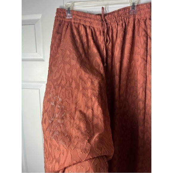 H&M Rust Cheetah Wide Leg Pants & Off Shoulder Bardot Crop Top Set Sz 12 - Picture 11 of 15